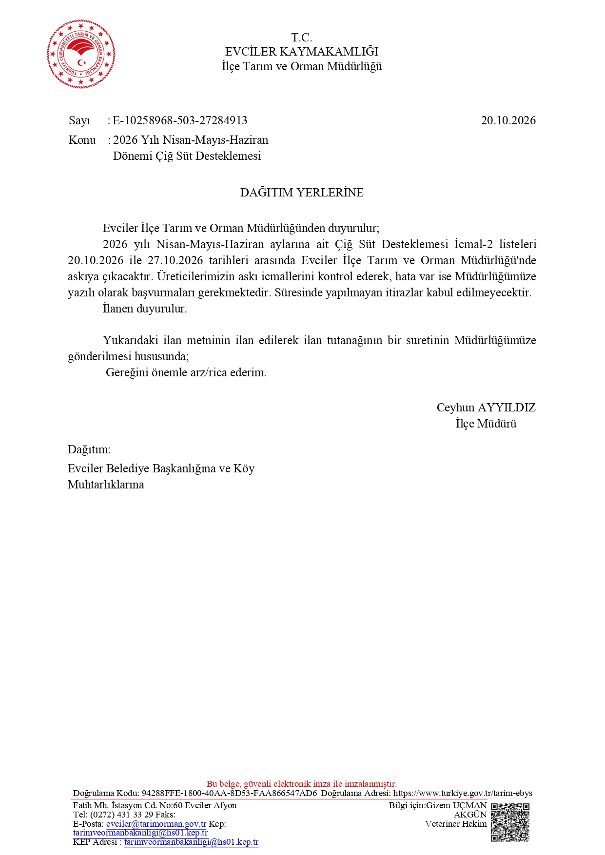 2026 Nisan Mayıs ve Haziran Ayları çiğ süt desteklemeleri